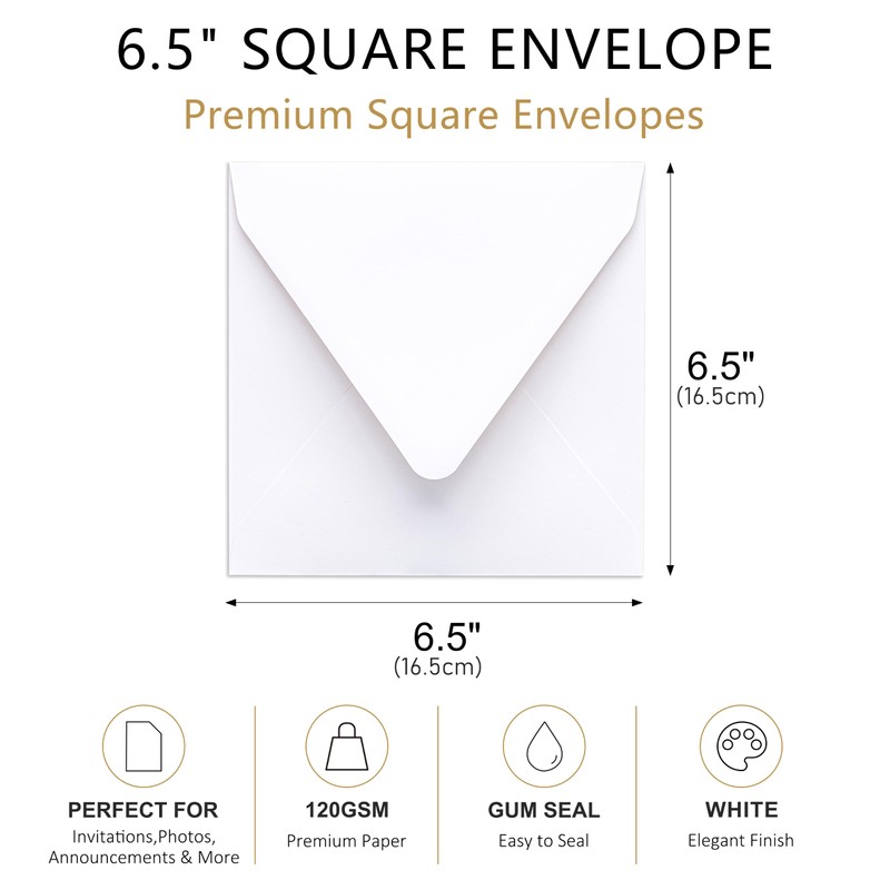 50 PCS/Pack Square Envelopes, Euro Flap White Envelopes