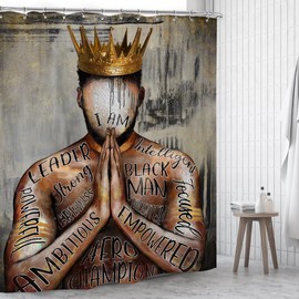 Omifly Black Mens Shower Curtain 60Wx72H Inch African American Man Bathroom Set Black King Inspirational Quotes Motivational Phrases Portrait with 12 Hooks Fabric Waterproof Accessories Decor