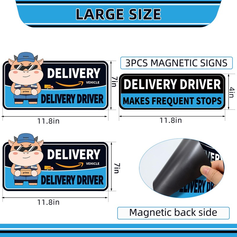 Delivery Driver Magnet for Car, Reflective Caution Frequent Stops Car