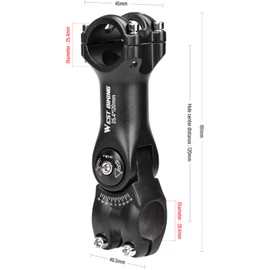 BEAUGIREW Bike Stem 25.4mm 120mm Adjustable 0-60 Degree Bicycle Short Handlebar Stem Riser Mountain Bike Stem with Hex Wrench for Bicycle Road Bike MTB BMX Cycling