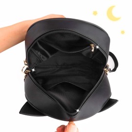 BelugaDesign Moon Backpack | Cute Black Anime Cat Ears | School Supplies Work Cosplay Book Handbag Bag | Faux Leather for Girls Teens Women | Adjustable Shoulder Strap with Top Handle & Pockets