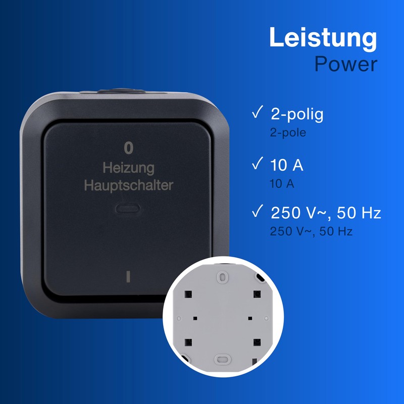 REV 0004720400 AquaStorm Heating Main Switch for Wet Rooms, IP55,