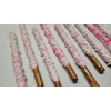 Gender Reveal Pink Chocolate Pretzel Rods with Pink Sprinkles and