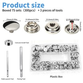 300 Stück Druckknopf Set, 15mm Druckknöpfe Metall mit Fixierwerkzeug Snap Fastener Kleidung Snaps Taste für Leder DIY Craft Brieftasche Handtasche