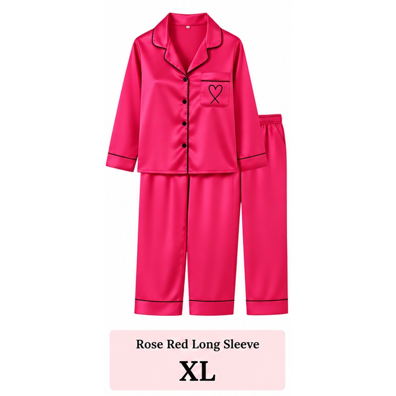 Women’s Satin Pajama Set for Sleep & Lounge – Heart