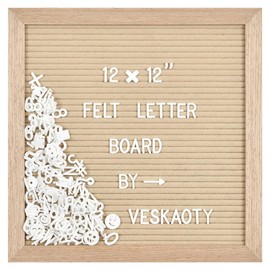 Felt Letter Board with 460 Letters, Numbers & Symbols - 12 x 12 inch Changeable Message Board with Wooden Frame Wall Mount Hook (Beige)