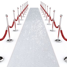 Shihanee Sequin Aisle Runner for Wedding Glitter Rug with Carpet Tape Sparkly Prom Outdoor Floor Birthday Carpet Runner for Ceremony Event Graduation Party(2 x 15 ft,Silver)