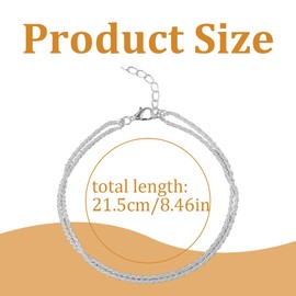 Ankle Bracelets for Women, 2 Pieces Silver Anklets Adjustable, Layered Ankle Bracelets, Dainty Layered Waterproof Anklet for Women, Beach Ankle Bracelets for Women Girls, Silver