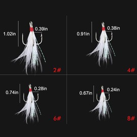 FANGBLUE 20Pcs Treble Fishing Hooks with Feather Size 8# Stainless Steel Barbed Sharp Triple Fishhook with Box for Saltwater Freshwater