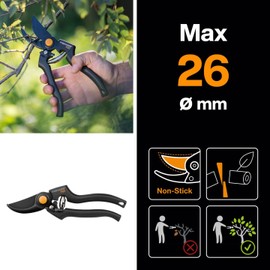 Fiskars Pro Pruner P90, Cutting diameter: 2.6 cm, Steel blades with non-stick coating, Length: 22.5 cm, Black/Orange, 1001530