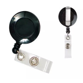 Unbranded Retractable Badge Reel Keychain Holder Carabiner with Metal Clip - Black