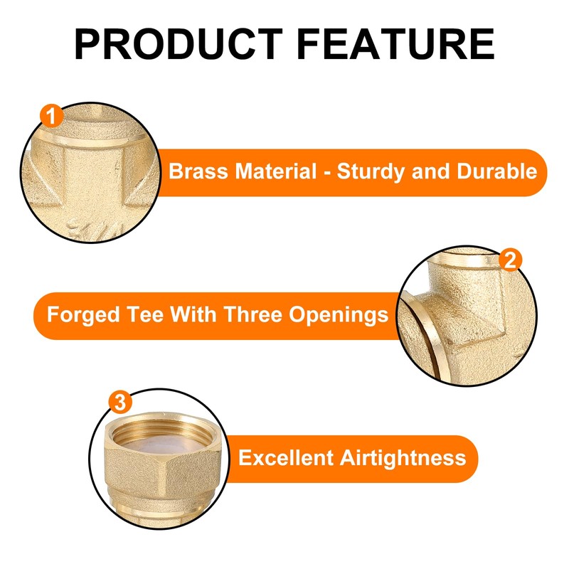 sourcing map Brass Tee Swivel Pipe Fitting, 3/4" (Female x