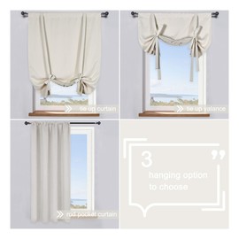 Cortina de cenefa de amarre para oscurecer la habitación, color beige crema, cortina de esquina para ventana (42 pulgadas de ancho x 63 pulgadas de largo, 1 panel)