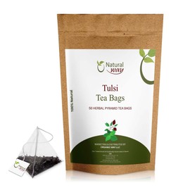 Holy Basil, Tulsi Tea Bags | 100% Natural Ingredients, Caffeine-Free Herbal Blend in Pyramid Tea Bags | Eco-Conscious Design for Pure Flavor and Sustainable Enjoyment, 5 OZ (Pack of 50)
