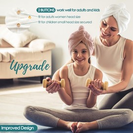 Toalla de microfibra para el cabello para mujer, paquete de 2 toallas de turbante de cabello súper absorbentes de secado rápido para cabello largo y grueso y rizado, 2 botones ajustables, cuidado