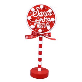 Christmas Stop Here Decor Metal Solid Wood LED Delicate Santa Stop Here Tree Topper for Christmas Party Round 12x8x30.5cm