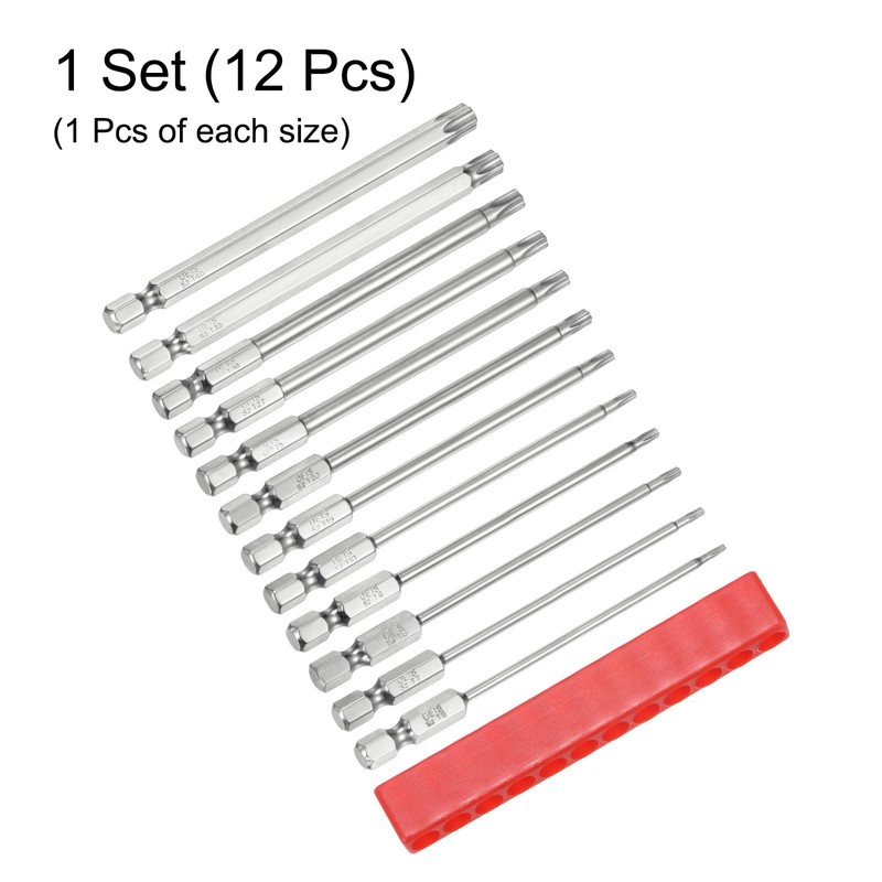 HARFINGTON 12pcs T6-T40 Security Torx Bit 1/4" Hex Shank 4"