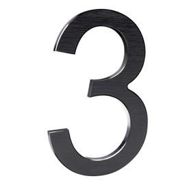 6 Inch Modern House Numbers- Premium Aluminum Floating Home Address Number withElegant & Sophisticated Brushed Finish, Black, Number 3