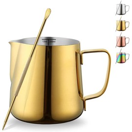 Milk Frothing Pitcher 12oz - 350ml, Stainless Steel Espresso Steaming Pitchers with Decorating Pen,Milk Coffee Frother Cups Cappuccino Latte Art Barista Steam Pitchers Milk Jug Cup (Silver) - Color: 1.Silver 12oz