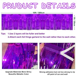 4 Pack 10 Feet Glitter Purple Parade Float Decorations for Trailer Car, Glitter Foil Fringe Metallic Tinsel Streamers Banner Garland for Graduation Weeding Homecoming Birthday Party (4 Pack-Purple)