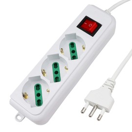 Extrastar Distribution Socket Strip with 3 Universal Sockets ITA 10/16 A and Schuko, Illuminated Switch, 3 m Cable with Italian Plug 16 A, White, Double Pole