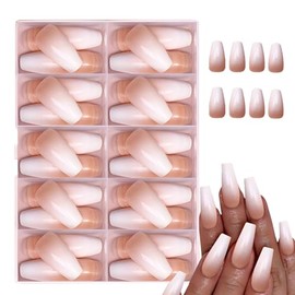 Auriselle 120 Stück 12 Größen Nails Press on Nails Set Gradual Weiß Nude Sargform Künstliche Fingernägel zum Aufkleben natürlichem Look langer Haltbarkeit Hochzeiten Partys den Alltag Kunstnägel