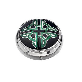 GaelSong Enameled Metallic Pill Box Trinity Knot Plastic-Lined Compartment 1.5" Diameter Birthday Gift Souvenir Present Health Care Organizer