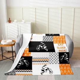 Manta de forro polar de franela para motocross para niños, manta mullida para deportes extremos para cama, sofá o sillón, para todas las estaciones, manta de cama transpirable de felpa naranja para decoración de habitación de bebé, 30 x 40 pulgadas