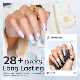 Modelones Chrome Nail Powder Glitzer Nägel Puder Chrome Nagelpuder Nail Art Glitzer Nägel Puder für DIY Salon- 13PCS mit 4 Gläser Perle Silver Puder &4 Applikatoren&4 Nagel Sticks&1 Detailstift