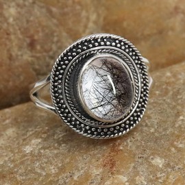 SILVERTROVE Gemstone Sterling Silver Band Ring for Men and Women in All Sizes Jewellery CRG1085AA, Gemstone Precious metal gemstone, Black Rutile Quartz