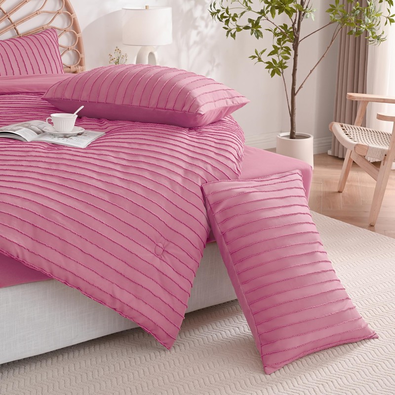 JELLYMONI Pillowcases Standard Size Bright Pink 2 Pack Boho Striped