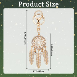 GORGECRAFT Dream Catcher Key Ring Gold Metal Clear Rhinestone Keychain Pearl Good Luck Friendship Dreamcatcher Hanging Decoration Feather Pendant Charm for Key Chain Purse Handbags Women