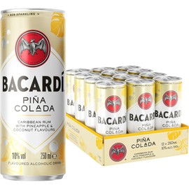 BACARDÍ Piña Colada, 10% Vol., 12 x 25 cl/250 ml, Ready-To-Drink Cocktail in der Dose, trinkfertig mit BACARDÍ Carta Blanca Rum, Ananas und Kokosnuss