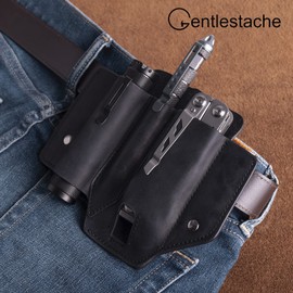 Gentlestache Leather Sheath for Leatherman Multitool Sheath EDC Pocket Organizer with Clip for Belt and Flashlight Holster Multitool with Pocket Clip Black