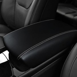 DEYTOP Center Console Cover for Ford Edge 2015-2025 Accessories Car Armrest Cover for Ford Edge 2015 2016 2017 2018-2025 Anti-Scratch Leather Armrest Pad Protector (Black with White Stitches)