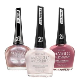 MASGLO GEL EVOLUTION Nail Polish Gel Effect, No UV/Led Lamp Required, Duration up to 12 day, 3 PCs Shades Of Colors - Effecto Gel sin necesidad de lampara UV/Led, hasta 12 dias de duracion