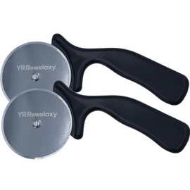 YR Rowelaxy Premium Pizza Cutter Wheel 2 Pack - Stainless Steel Blade with Non-Slip Ergonomic Handle, Multi-Use Kitchen Tool for Home Baking & Dough Prep, Black