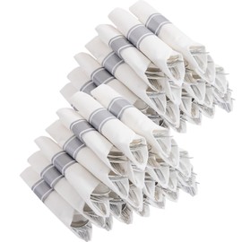 Joyido 400PCS Pre Rolled Silver Plastic Silverware Sets - Heavy Duty Hammered Silver Cutlery - Include 100 Pack Wrapped Disposable Utensils with Napkins for Parties & Dinners & Weddings