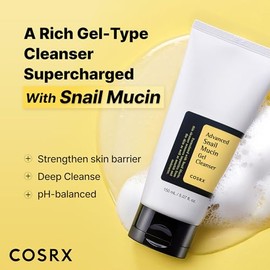 COSRX - Limpiador avanzado de gel de mucina de caracol, 5.07 onzas líquidas, rico limpiador de gel de limpieza profunda diaria para piel apagada, seca