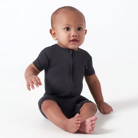 Gerber Unisex Baby Buttery-soft Short Sleeve With Viscose Made Eucalyptus Romper, Shadow, 6-9 Months US