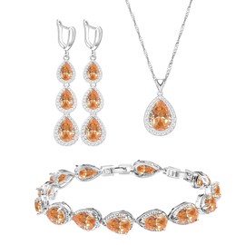 LMXXVJ Women Jewelry Set - Champagne Cubic Zirconia Earrings Necklace Tennis Bracelet Set,Birthday/Anniversary Mother’s Day Jewelry Gifts for Mom/Wife/Sister/Bridesmaid