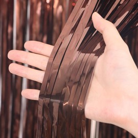 Voircoloria 3.3 x 6.6 ft Foil Fringe Backdrop Curtains, Tinsel Streamers Party Decorations, Fringe Backdrop for Birthday, Baby Shower, Gender Reveal, Graduation (3, Brown)