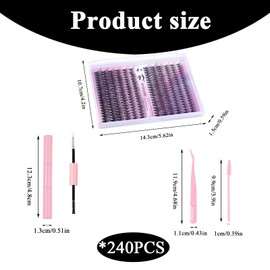 240 Pcs Lashes kit Individual Eyelashes, Diy Lash Extension Kit Individual Eyelashes Kit D Curl Eyelash Extension Kit with Lash Bond and Seal Lash Glue, Tweezers (40+60P, 10-16mm Mix)
