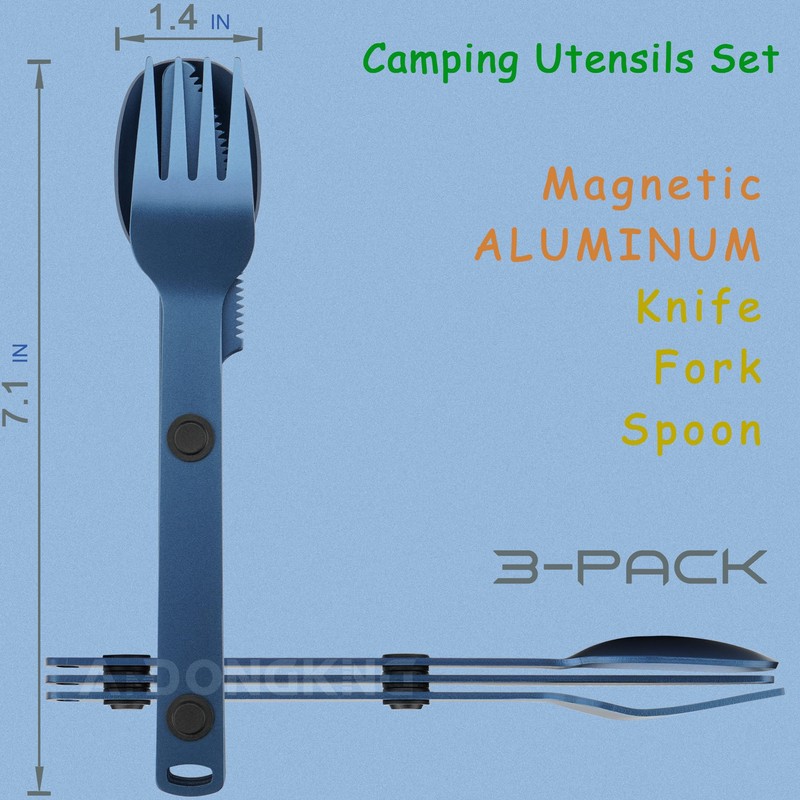 Magnetic Camping Utensil Set, Travel Cutlery Set, Knife, Fork &