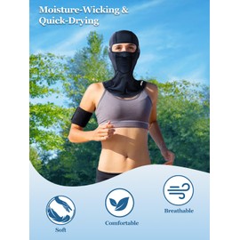 Aicall Balaclava Ski Mask Quick Drying Summer Cooling UV Protector Breathable Face Mask Motorcycle Outdoor Gear for Men Women(Black)