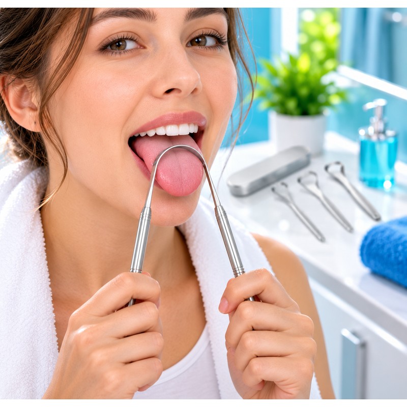 4 Pieces Stainless Steel Tongue Scraper for Daily Oral Care