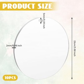 Pack of 10 Acrylic Discs Round with Hole, 15 cm Acrylic Blanks Discs, 2 mm Thick Acrylic Discs, Clear Round Acrylic Discs, Acrylic Plate Transparent, Suitable for DIY Picture Frames, Crafts, Crafts