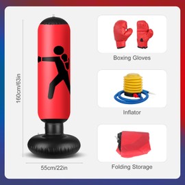 Mineup Children's Punch Bag, 160 cm Inflatable Punch Bag with Boxing Gloves, Standing Punch Bags, Inflatable Sports Toy, Tumbler Sandbag, Standing Punch Bag, Children from 2-12 Years for Training,