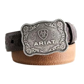 ARIAT Youth Boys Western Distressed Leather Floral Accented Belt, Brown, 24