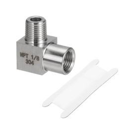 sourcing map Square 90 Degree Barstock Street Elbow 1/8 Inch NPT Male to 1/8 Inch NPT Female 304 Stainless Steel Pipe Fitting with PTFE Tape, Silver Tone